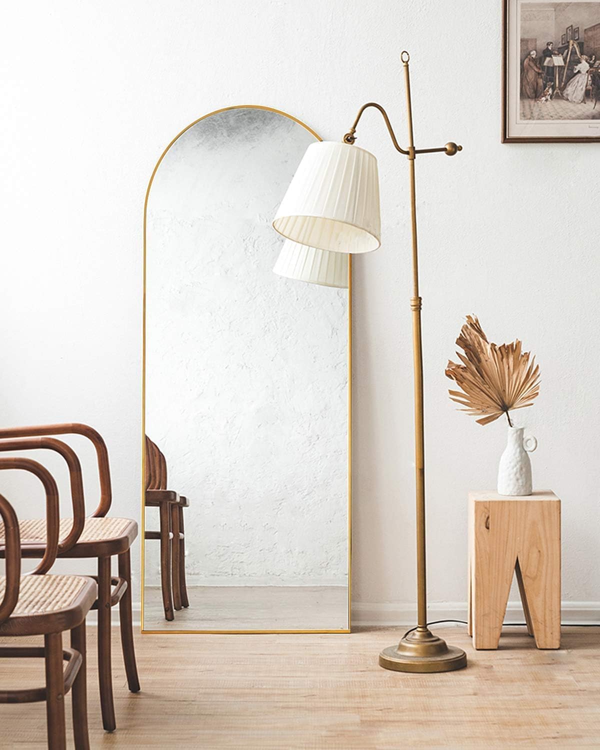 TinyTimes 64''x21'' Arched Full Length Mirror with Stand, Full Body Mirror, Mirrors Full Length Floor Freestanding, Wall Mounted Mirrors for Bedroom Living Room Cloakroom (Gold)