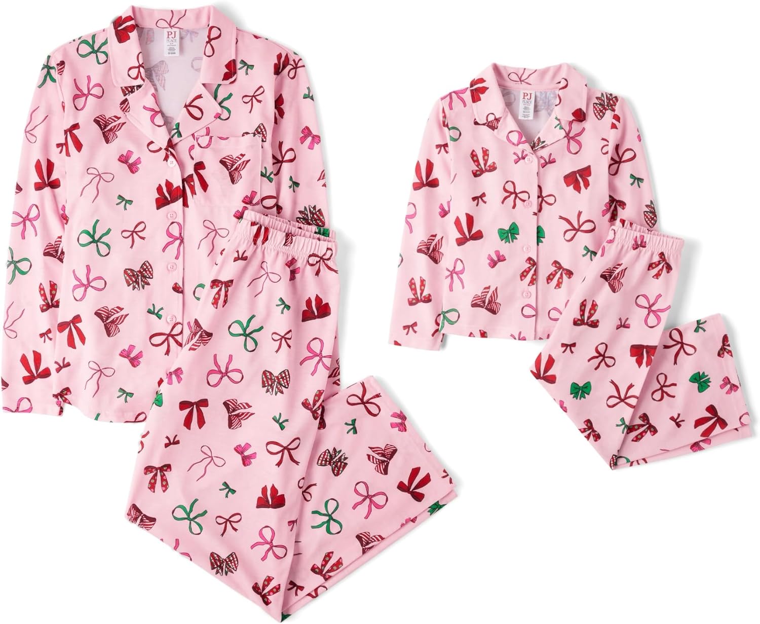 The Children's Place,Unisex Baby,Mommy and Me Matching Christmas 2 Piece Pajama Sets, Button Up,Holiday Bows