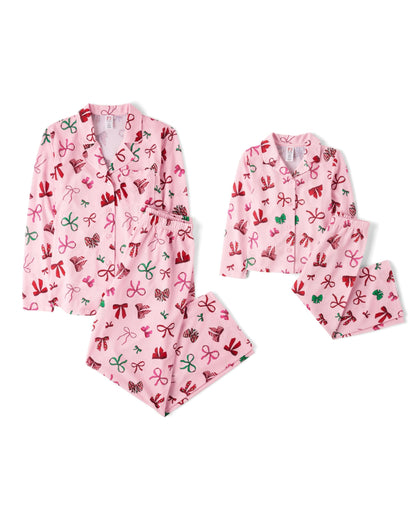 The Children's Place,Unisex Baby,Mommy and Me Matching Christmas 2 Piece Pajama Sets, Button Up,Holiday Bows