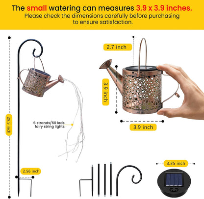 Solar Lights Outdoor Decorative, Metal Solar Watering Can Lights Waterproof, Small Hanging Garden Decor Yard Lights Outside Patio Lawn, Gifts for Mom Grandma Women Birthday(Warm White)