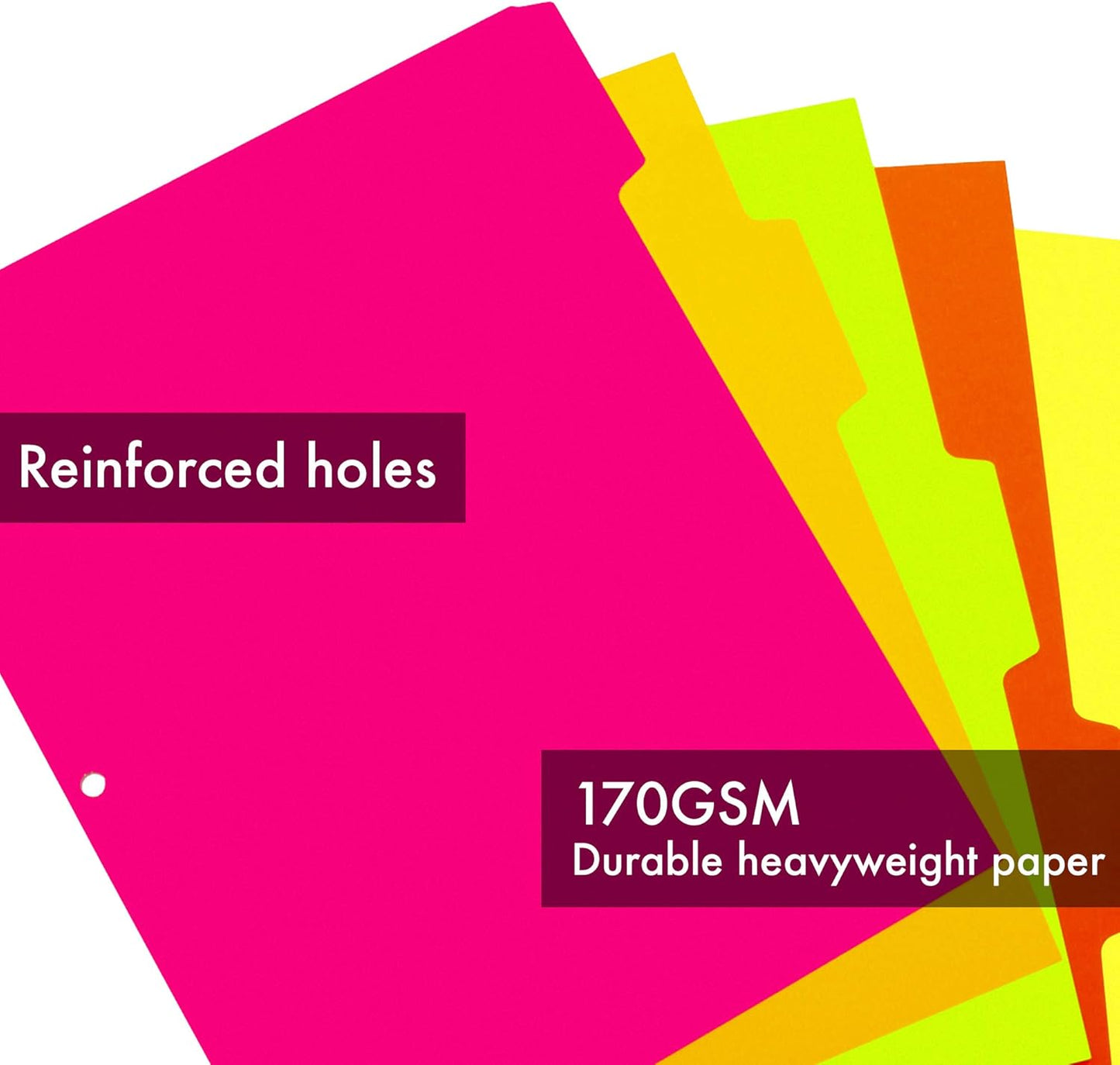 Pukka Pad, 5 Dividers, Binder Notebook File Page Separators, 5 Packs of 5 Tab Set, 8 ½ x 11 in. Neon Colors