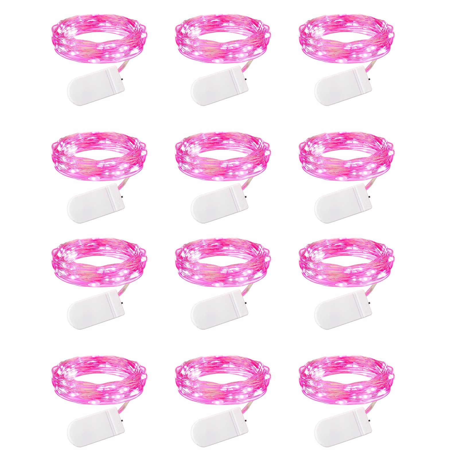 Brightown 12 Pack LED Fairy Lights Battery Operated String Lights - 7ft 20LED Waterproof Silver Wire Firefly Starry Moon Lights for DIY Crafts Wedding Table Centerpieces Party Bedroom Christmas