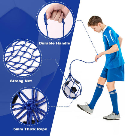 TOBWOLF 2PCS Football Kick Trainer, Soccer Return Trainer Net Fits Ball Size 3, 4, 5, Hands-Free Football Kick Throw Solo Practice Training Aid, Adjustable Waist Belt Soccer Ball Trainer Net