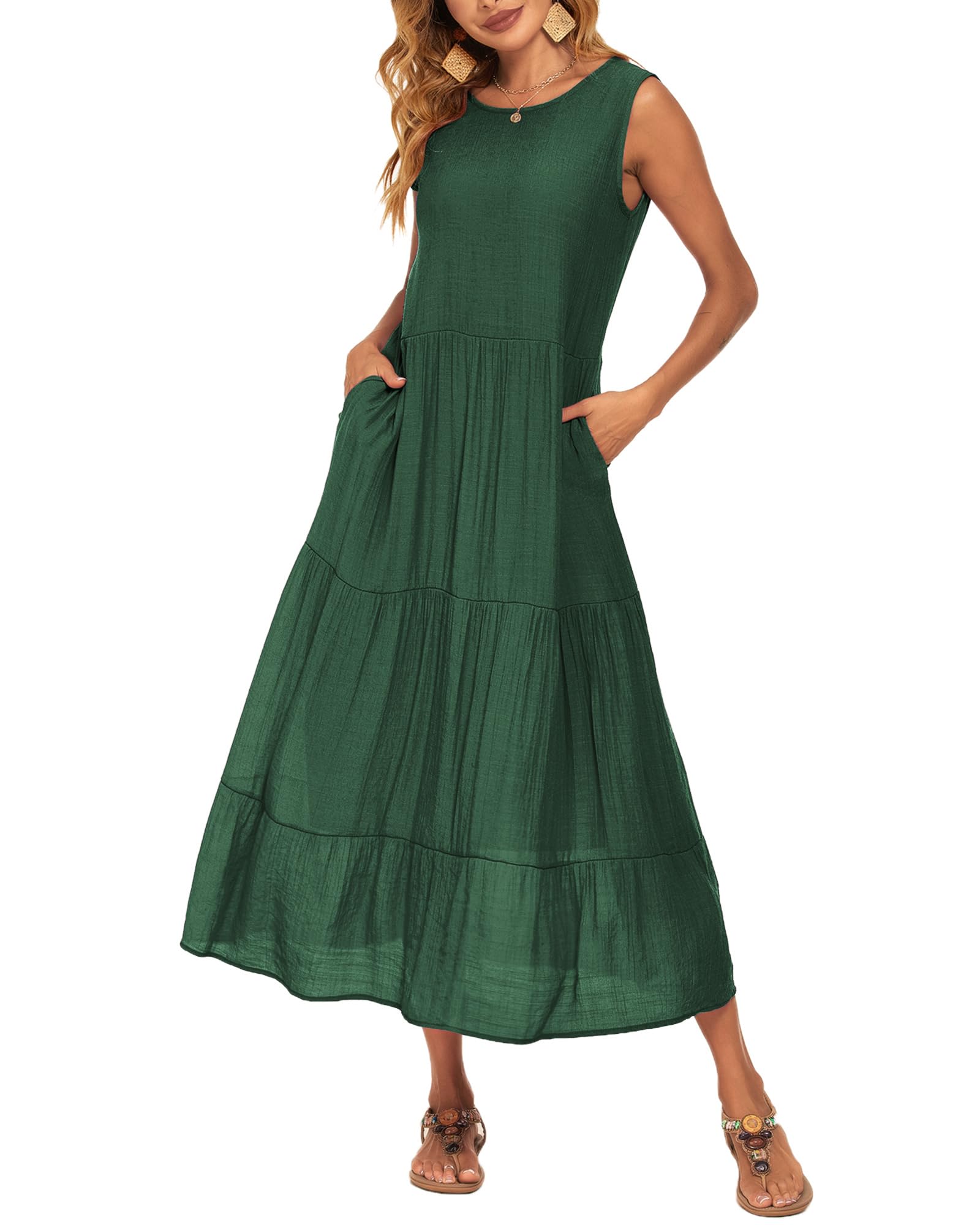 Halife Women's Summer Casual Maxi Dresses Flowy Ruffle Boho Long Dresses with Pockets