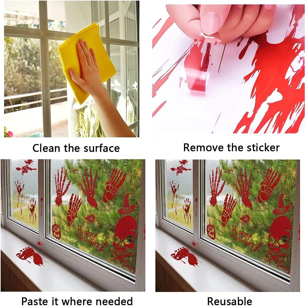 84Pcs Halloween Decorations Handprint Footprint Stickers Clings Decals Window Bathroom Floor Restroom Zombie Decorations Halloween Party Decor,8 Sheets