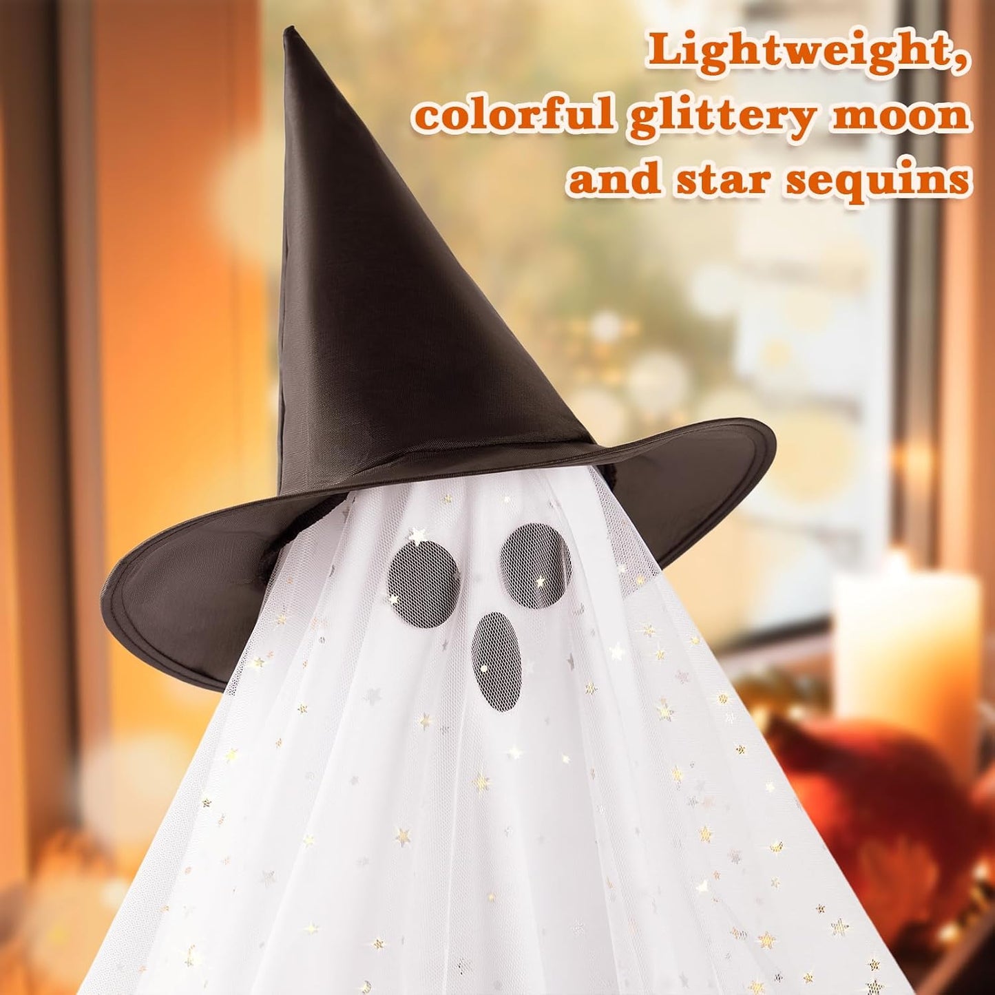 2Pcs Halloween Ghosts Decorations Indoor - Light Up Ghost Crafts with Sequined Netting, Cute Halloween Party Decorations, Spooky Ghost Decor for Home Table Fireplace Kitchen and Office