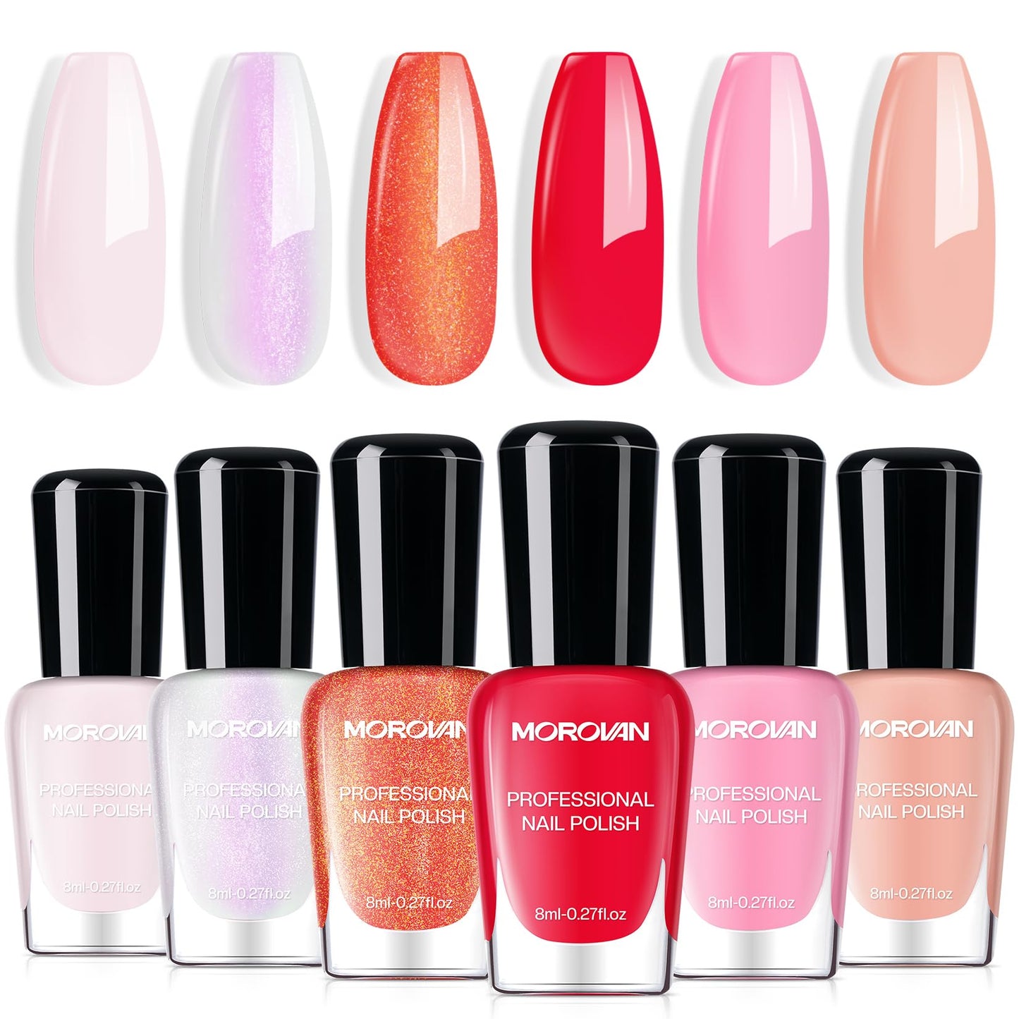 Morovan Christmas Nail Polish Set: 2025 Glitter Red Green Gold Silver Fingernail Polish Kit with Sticker Winter Quick Dry Regular Nail Polish Pack Manicure Gifts for Women Girls Holiday Party