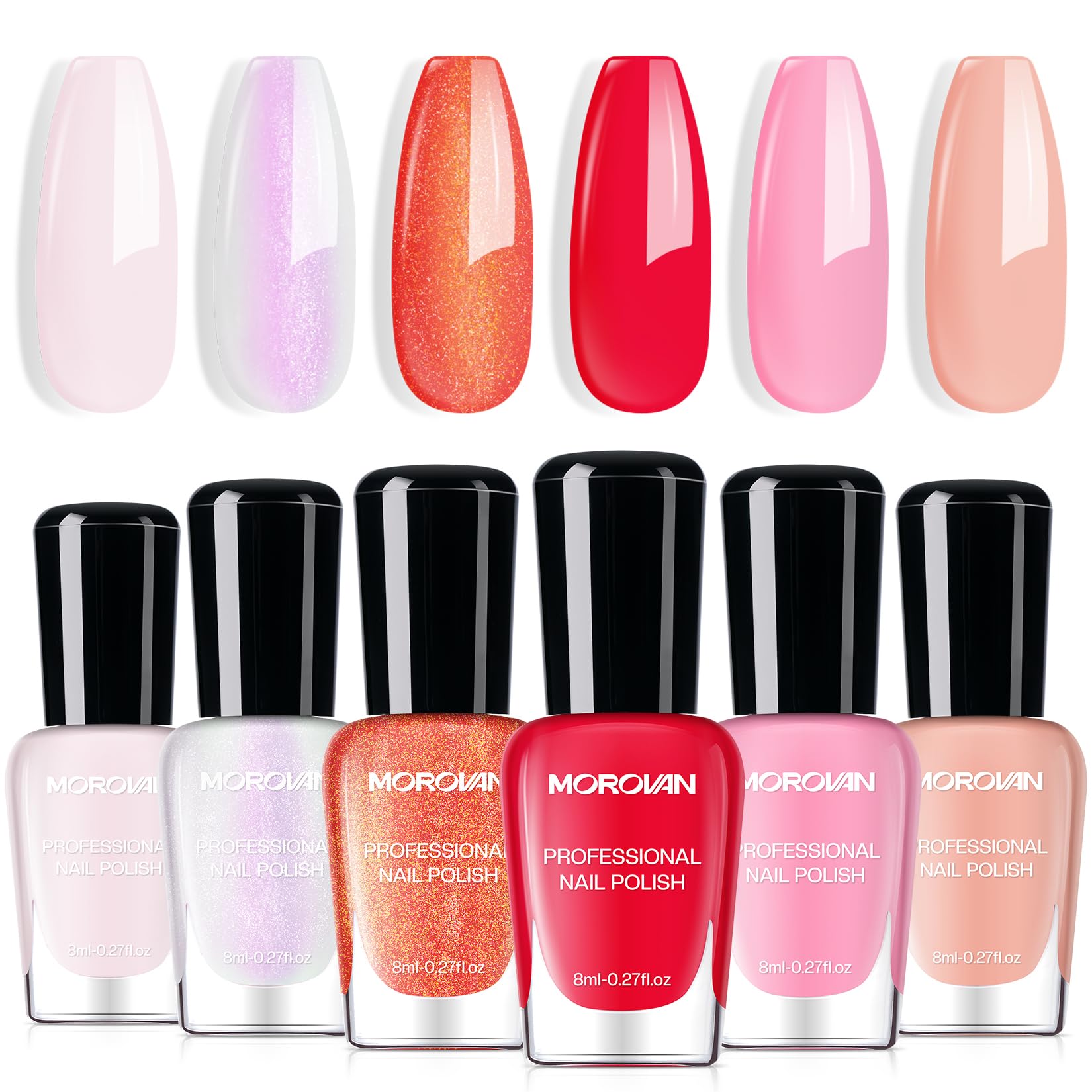 Morovan Christmas Nail Polish Set: 2025 Glitter Red Green Gold Silver Fingernail Polish Kit with Sticker Winter Quick Dry Regular Nail Polish Pack Manicure Gifts for Women Girls Holiday Party