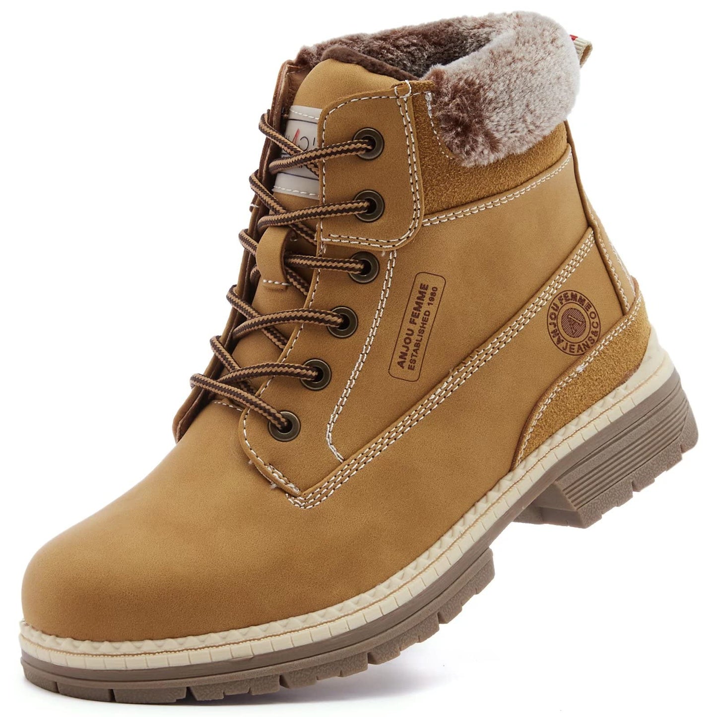 ANJOUFEMME Womens Hiking Snow Winter Boots - Waterproof Work Ankle Boots for Women Comfortable Warm Fur Boots for Backpacking Cycling