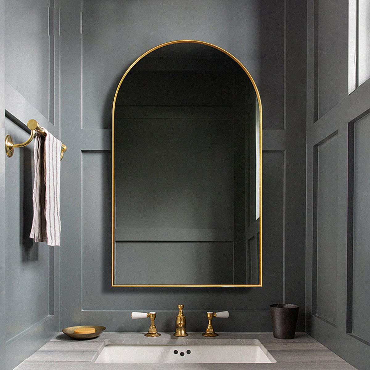 TinyTimes 64''x21'' Arched Full Length Mirror with Stand, Full Body Mirror, Mirrors Full Length Floor Freestanding, Wall Mounted Mirrors for Bedroom Living Room Cloakroom (Gold)