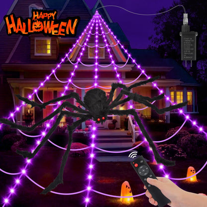 OCATO 200" Halloween Spider Web + 59" Giant Spider Decorations Fake Spiders with Triangular Huge Spiders Web for Indoor Outdoor Halloween Decorations Yard Home Costumes Parties Haunted House Décor