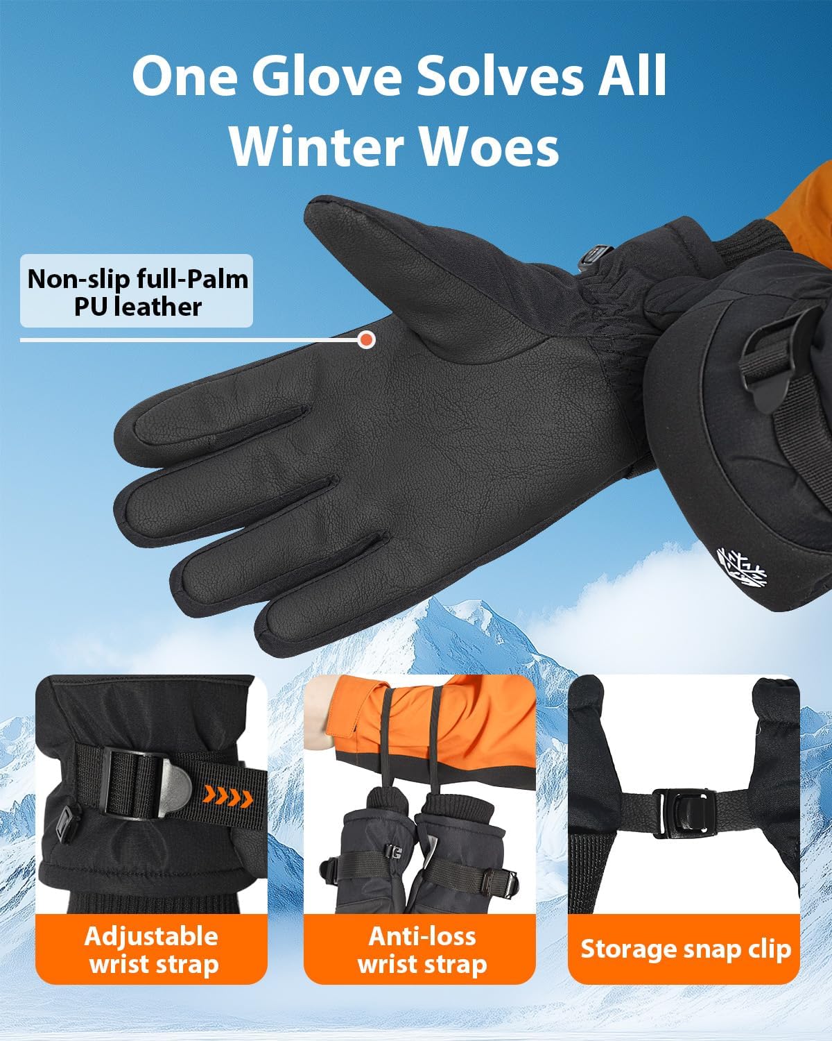 Pixel Panda Mens Winter Gloves Waterproof, Gloves for Cold Weather Extreme Women with 3M Thinsulate and Thick Plush Fleece