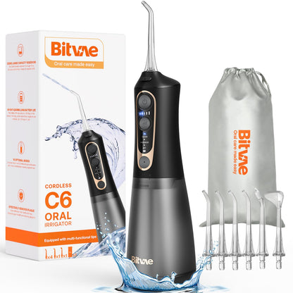 Bitvae Water Dental Flosser for Teeth, Cordless Water Teeth Cleaner Picks, 3 Modes 5 Intensities, IPX7 Waterproof, Rechargeable Water Dental Picks for Cleaning - Black