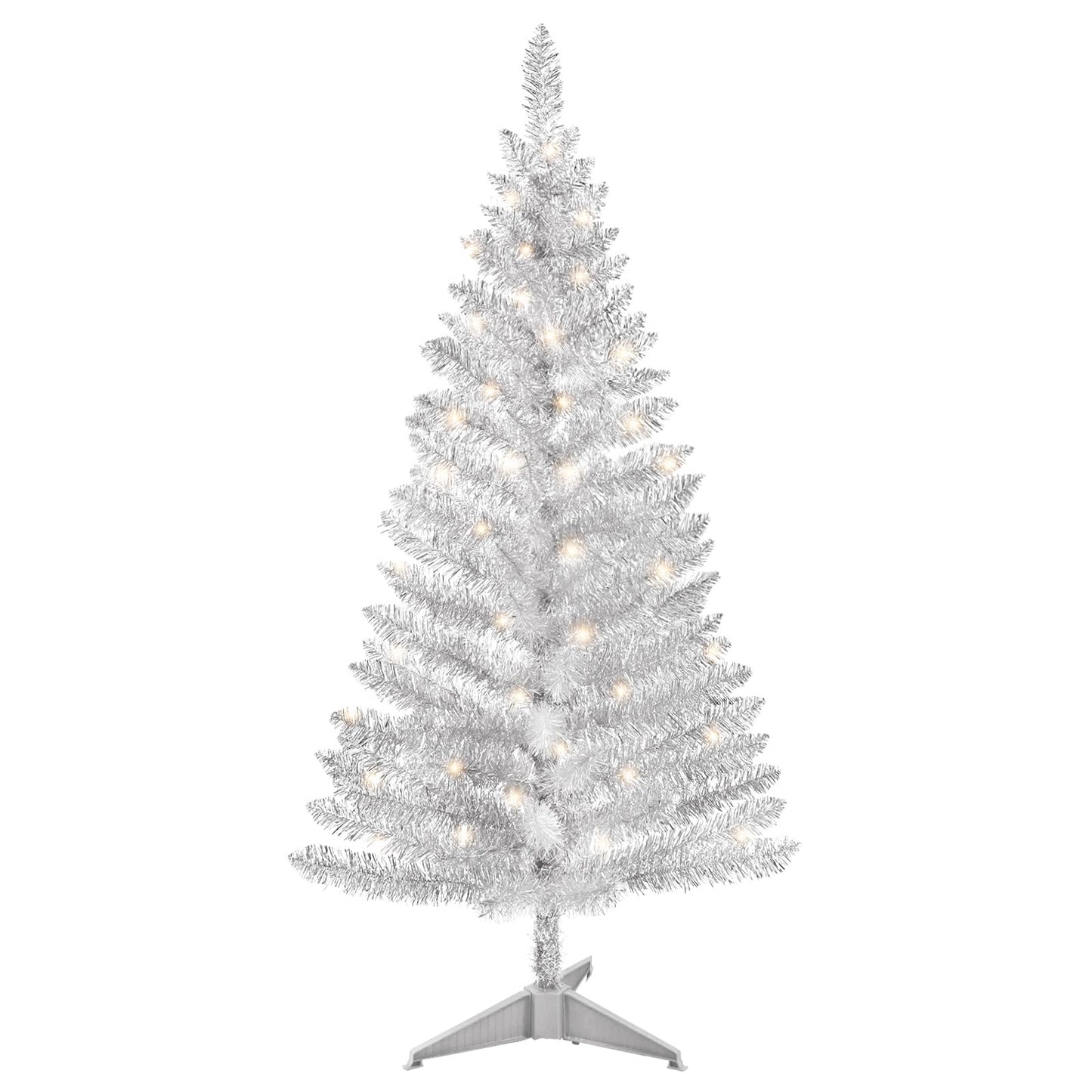 4ft Lighted Artificial Black Christmas Tree, Not Pre-lit Black Tinsel Pine Trees with Lights, Ideal for Ideal for Home, Office, and Xmas Party Décor - Includes Stand