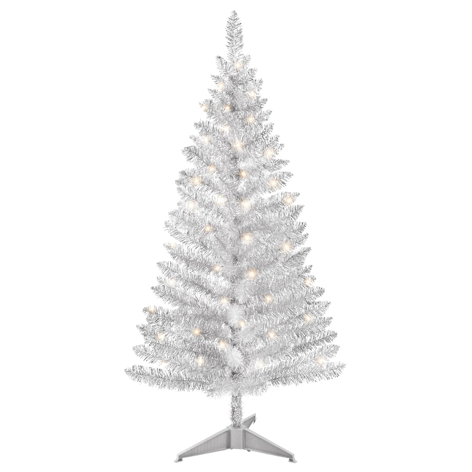 4ft Lighted Artificial Black Christmas Tree, Not Pre-lit Black Tinsel Pine Trees with Lights, Ideal for Ideal for Home, Office, and Xmas Party Décor - Includes Stand