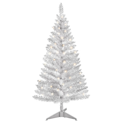 4ft Lighted Artificial Black Christmas Tree, Not Pre-lit Black Tinsel Pine Trees with Lights, Ideal for Ideal for Home, Office, and Xmas Party Décor - Includes Stand