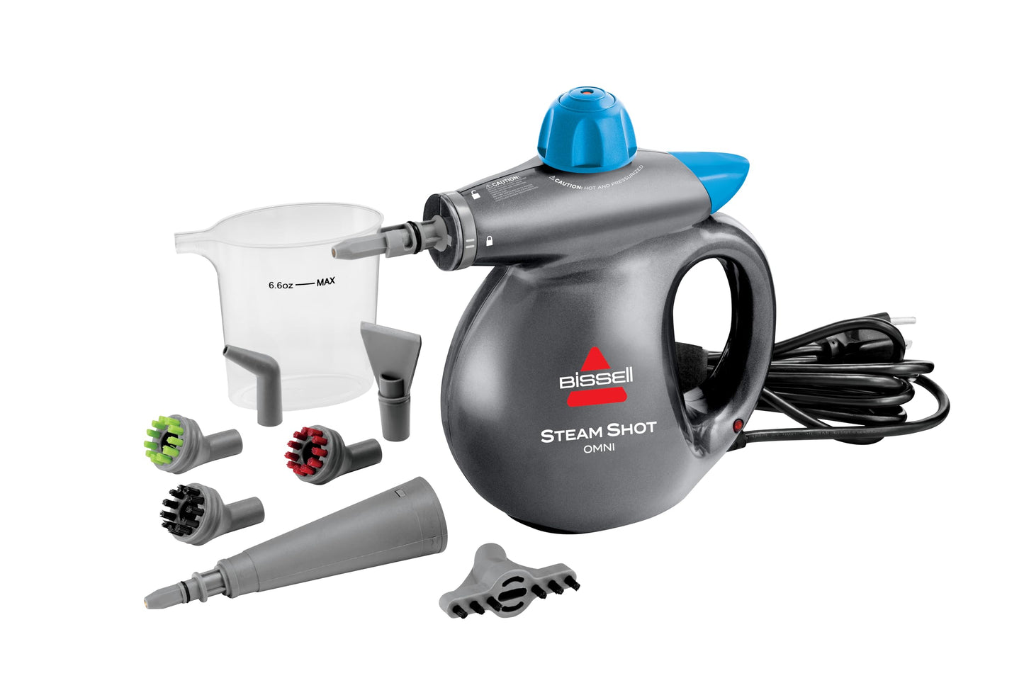 BISSELL® Steam Shot™ OmniReach handheld portable steam cleaner for tile, grout, windows, bathrooms, kitchens, fabric steaming tool, includes 10 tools