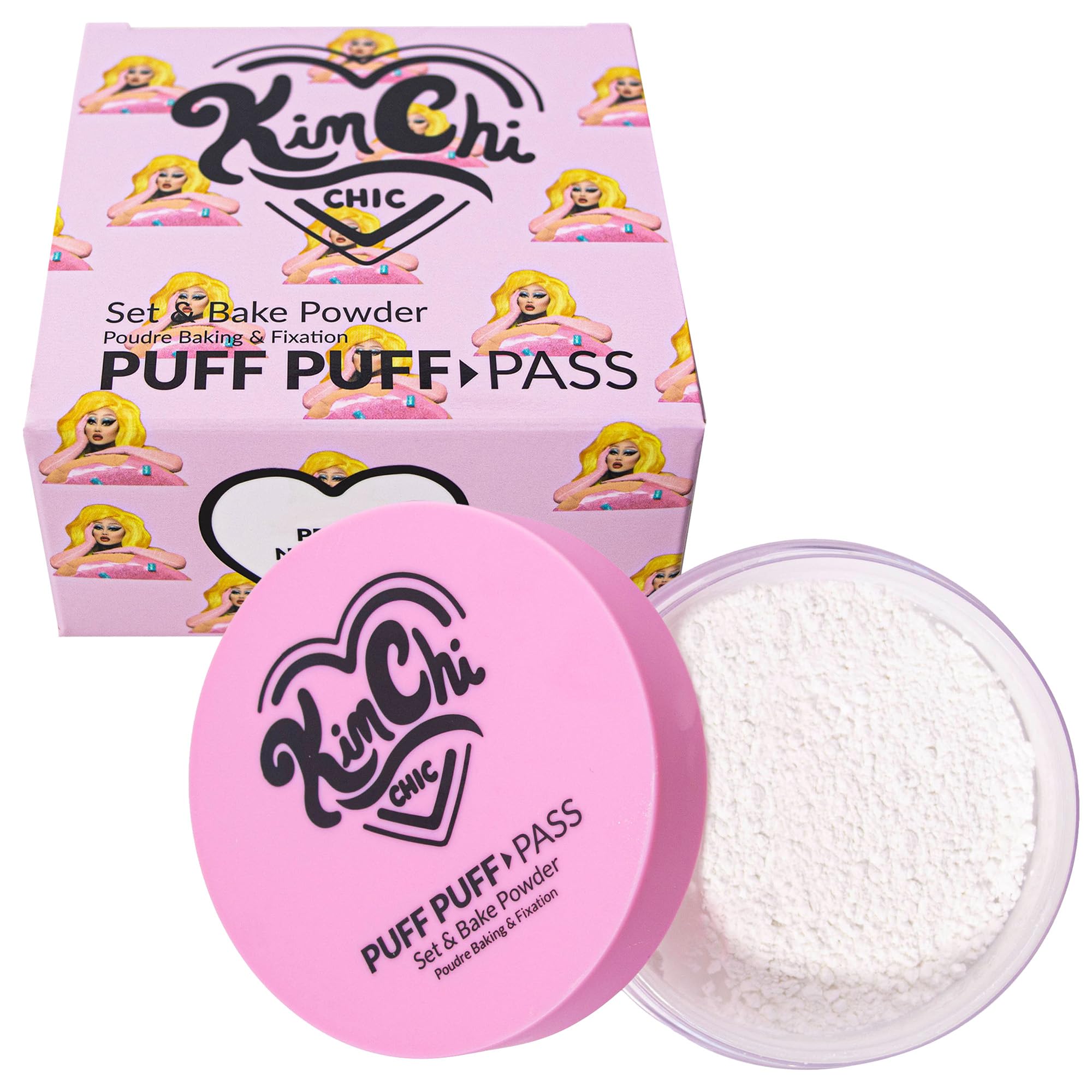 Kimchi Chic Beauty Puff Puff Pass Set and Bake Setting Powder for Makeup, Extra Fluffy Loose Face Powder Poof, Soft Natural Face Makeup for Uneven Skin Tone, 02 Banana