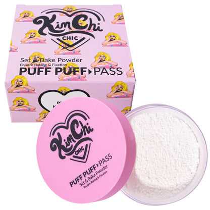 Kimchi Chic Beauty Puff Puff Pass Set and Bake Setting Powder for Makeup, Extra Fluffy Loose Face Powder Poof, Soft Natural Face Makeup for Uneven Skin Tone, 02 Banana