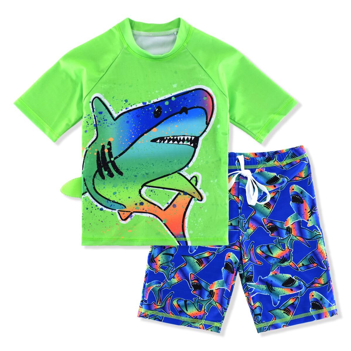 Boys Two Piece Rash Guard Swimsuits Kids Short Sleeve Sunsuit Swimwear Sets