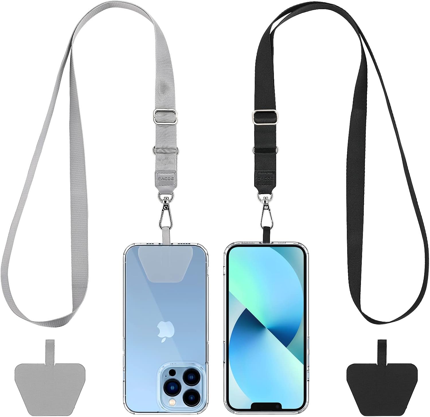 CACOE Phone Lanyard 2 Pack-2× Adjustable Neck Strap,2× Phone Patches,Universal Cell Phone Multifuctional Patch Lanyards Compatible with Most Smartphones(Black+Gray)