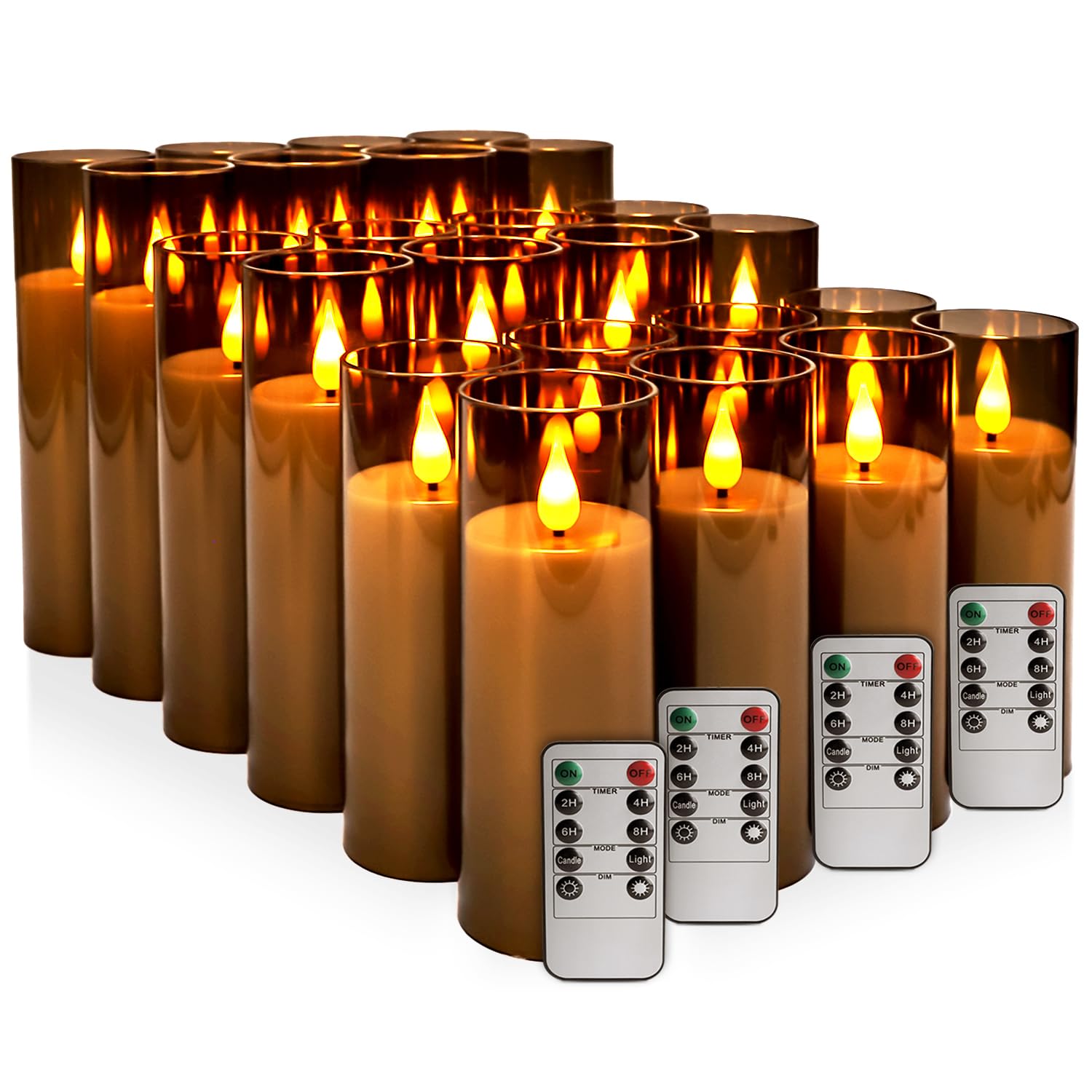 Set of 24 Waterproof Outdoor Flameless Candles, LED Candles with 4 Remote and Timer,(H 4" 5" 6" x D 2.2"),for Halloween Wedding Festiv