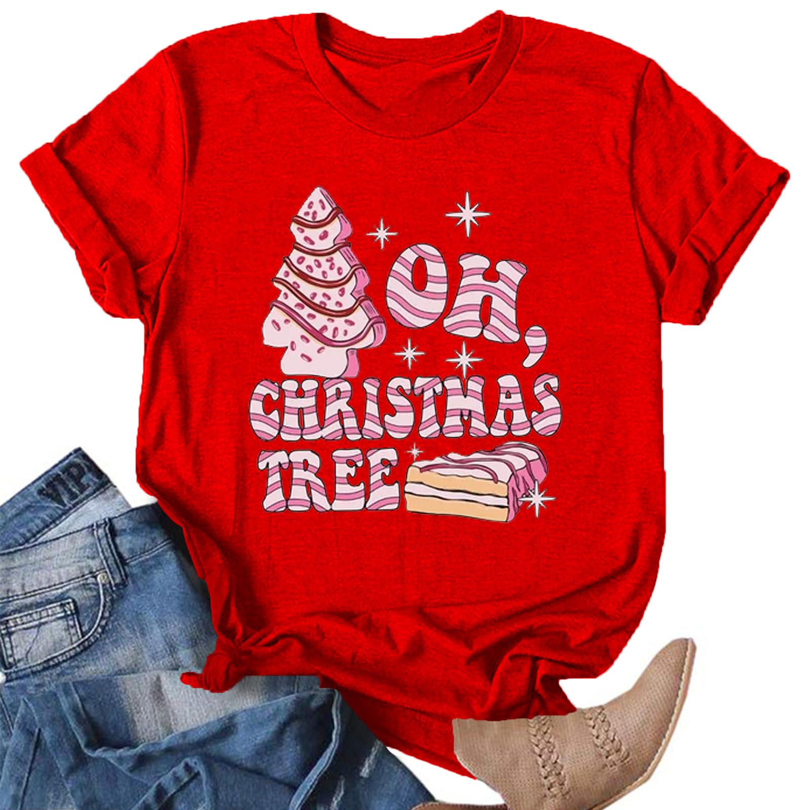 Christmas Shirts for Women:Merry Christmas T-Shirt Xmas Tree Casual Short Sleeve Tee Tops