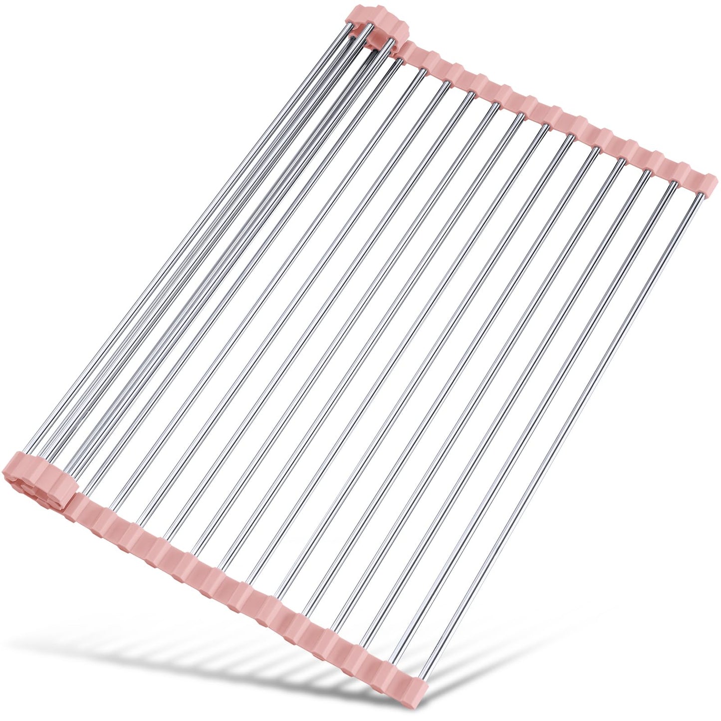 Tomorotec 17.7" x 15.5" Roll Up Dish Drying Rack Over Sink Drying Rack Sink Cover Kitchen Sink Accessories Gadget Multipurpose Organizer Foldable Stainless Steel Drainer (Grey)