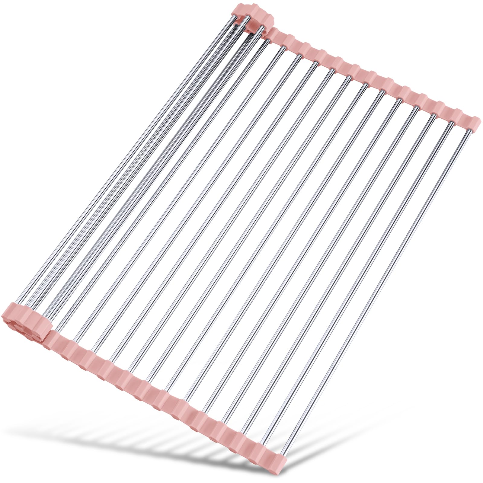 Tomorotec 17.7" x 15.5" Roll Up Dish Drying Rack Over Sink Drying Rack Sink Cover Kitchen Sink Accessories Gadget Multipurpose Organizer Foldable Stainless Steel Drainer (Grey)