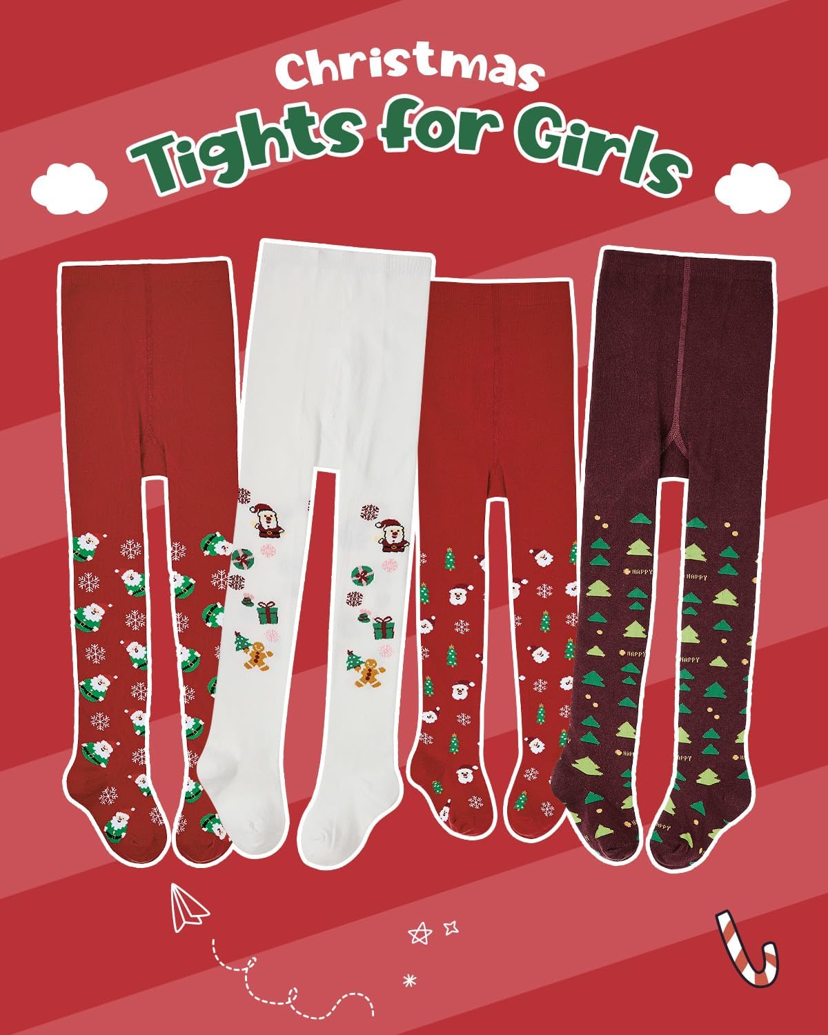 Century Star Girls Christmas Tights - Ultra Soft & Warm Leggings, Toddler Stockings, Party Outfit