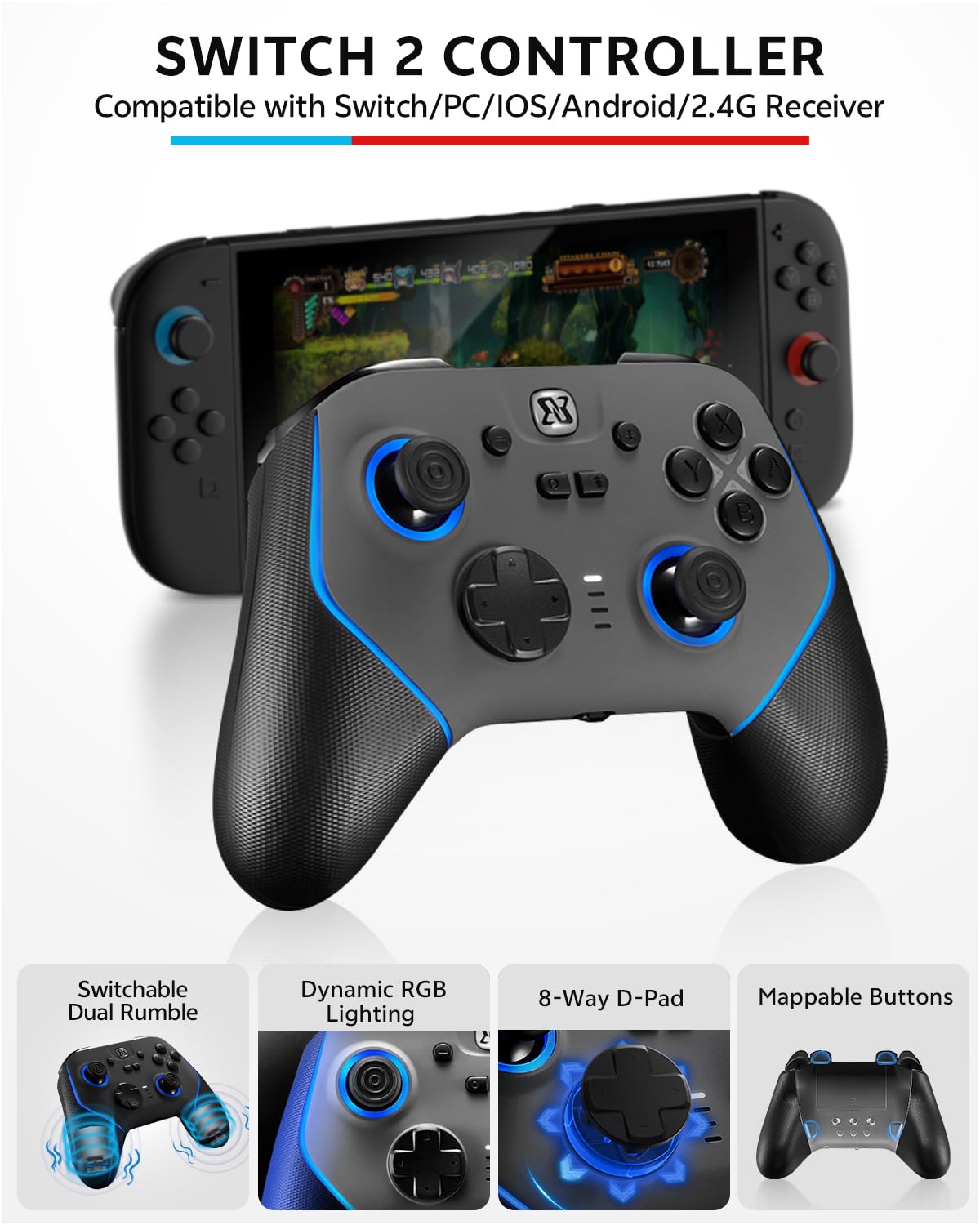 Switch 2 Pro Controllers Accessories Bundle for Nintendo 17-in-1: Carrying Case, Screen Protector, Thumb Grip for Joycon, Dockable Console Protective Cover Shell, Steering Wheel, 2025 Switch2 Game Kit