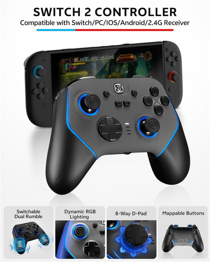 Switch 2 Pro Controllers Accessories Bundle for Nintendo 17-in-1: Carrying Case, Screen Protector, Thumb Grip for Joycon, Dockable Console Protective Cover Shell, Steering Wheel, 2025 Switch2 Game Kit