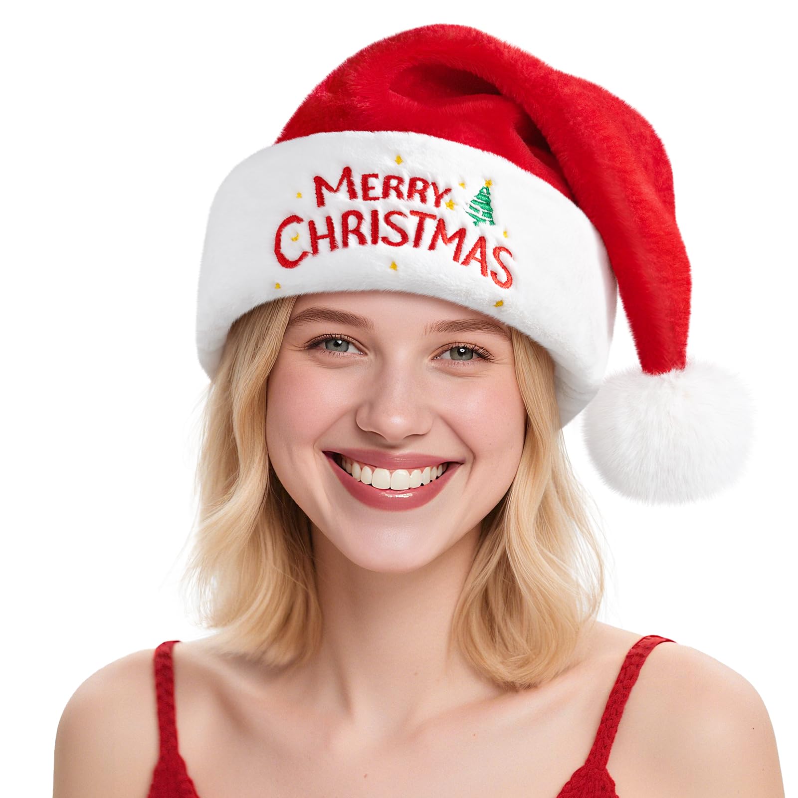 RJVW Christmas Santa Hat for Adults, Thicken Soft Velvet Comfort Classic Santa Claus Hat for New Year Party Headwear Holiday