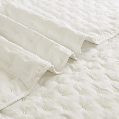 ROARINGWILD Ivory Queen Size Quilt Bedding Sets with 2 Pillow Shams, Full Cream Lightweight Soft Bedspread Coverlet, Thin Comforter Bed Cover for All Season, 3 Pieces, 90x90 inches