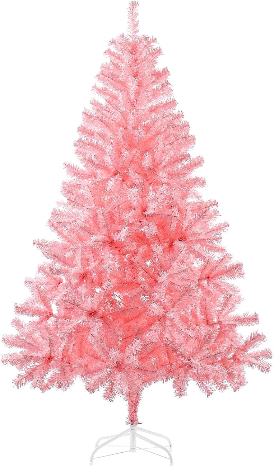 6ft Pink Artificial Christmas Tree,Hinged Full Tree with 700 Branch Tips and Metal Stand Easy Assembly Xmas Tree for Indoor and Outdoor Decoration
