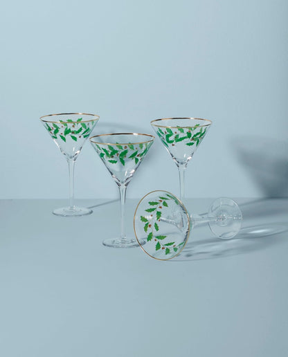 Lenox 893570 Holiday Decal 4-Piece Martini Glass Set, Christmas Dinnerware, Hosting