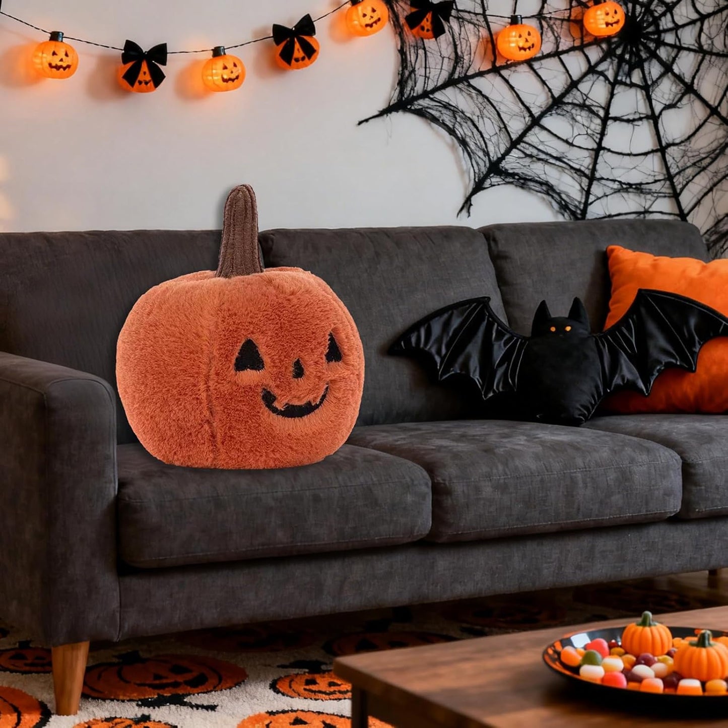 Halloween Pumpkin Plush Pillow Stuffed Toy for Kids - 11.8" Plush Pumpkin Shaped Throw Pillow, Soft Stuffed Fall Halloween Decor for Sofa Bed, Funny Thanksgiving