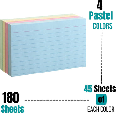 Mr. Pen- Pastel 3" x 5", 180 Lined Index Cards, Note Cards, Flash Cards, Study Cards, Notecards for Studying, Ruled Flashcards for Studying, Back to School Supplies