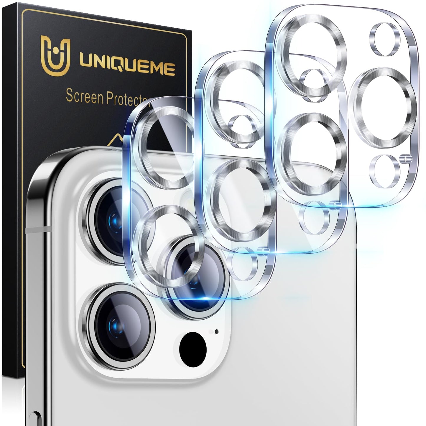 UniqueMe Compatible for 3 Pack iPhone 17 Pro Camera Lens Protector - [Drop Protection] 9H Tempered Glass Camera Cover Screen [Update New Version]【Not for 17 Pro Max】