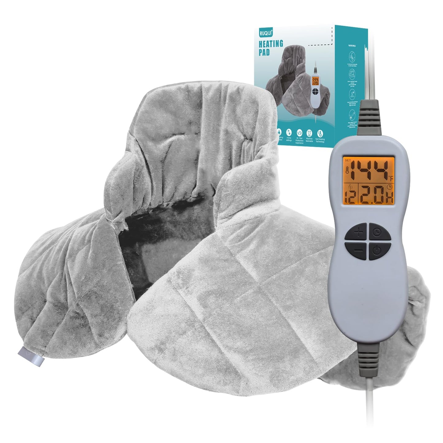 26" x 35" Flannel Neck&Shoulder&Back Heating Pad with 12 Temperature Settings&Countdown Timer, Pain Relief for Back/Neck/Shoulders/Menstrual Pain, Christmas Gifts for Women Men Mom Dad(Light Tan)