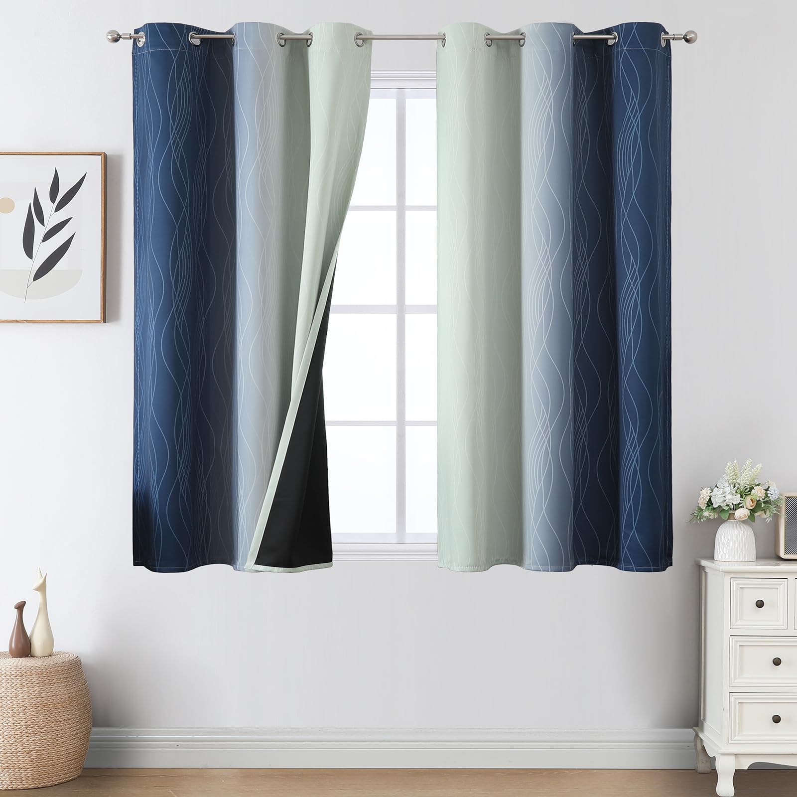 Estelar Textiler Beige and Greyish White Blackout Curtains for Living Room, Full Room Darkening Gradient Drapes for Bedroom, Thermal Insulated Ombre Grommet Curtains for Dining Room,52Wx84L,2 Panels