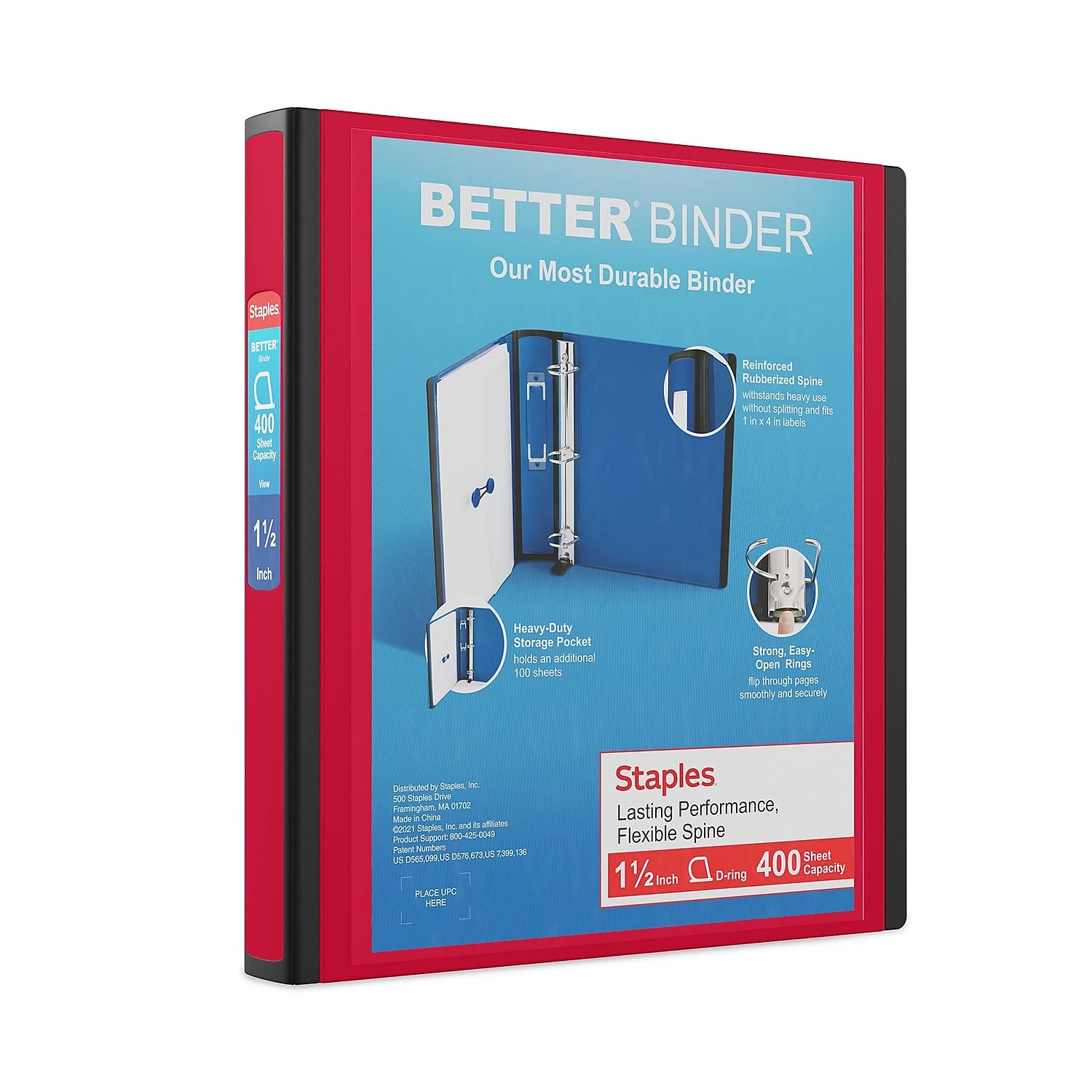 STAPLES 3 Inch BetterView Binder with D-Rings (Teal)