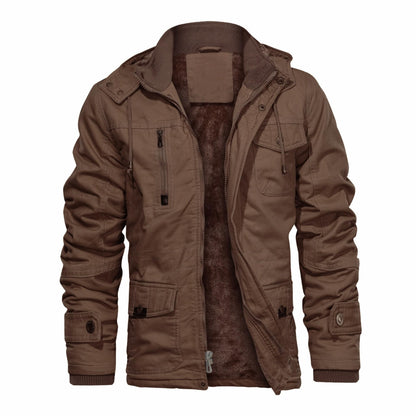 CHEXPEL Men's Thick Winter Jackets with Hood, Fleece Lining, Cotton Military Work Jackets with Cargo Pockets, Outwear