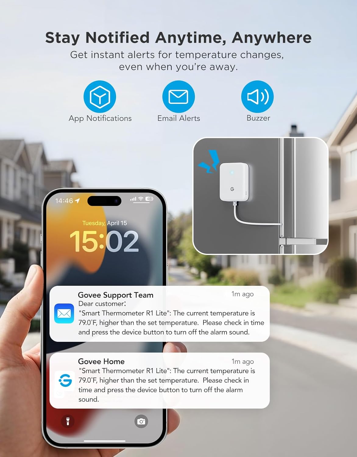 GoveeLife WiFi Refrigerator Thermometer with Alarm, Wireless Digital Freezer Temperature Gauge with App Control, 2 Years Free Data Export, for Home Kitchen Fridge Hot Tub 2 Pack