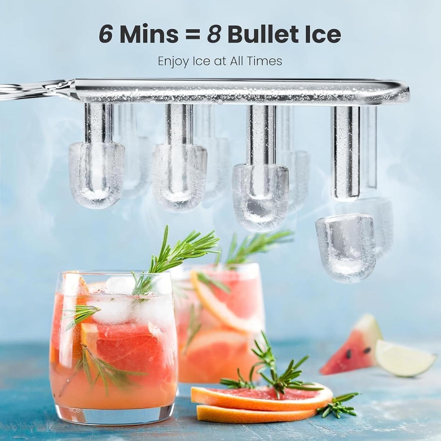 Kismile Ice Makers Countertop with Carry Handle,8 Cubes in 6 Mins,26Lbs/Day,2 Size of Bullet Ice,Portable Ice Maker Machine with Self-Cleaning for Home/Office(Black)