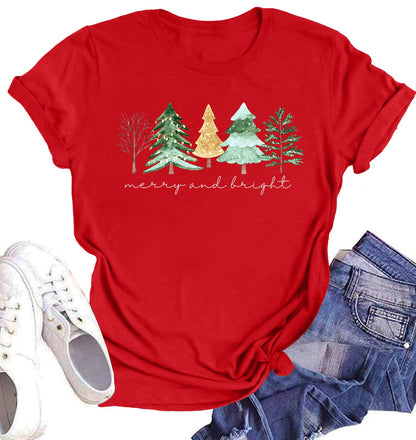 Believe Christmas Shirt for Women Christmas Tree Graphic T-Shirts Believe Letter Print Tees Holiday Tops