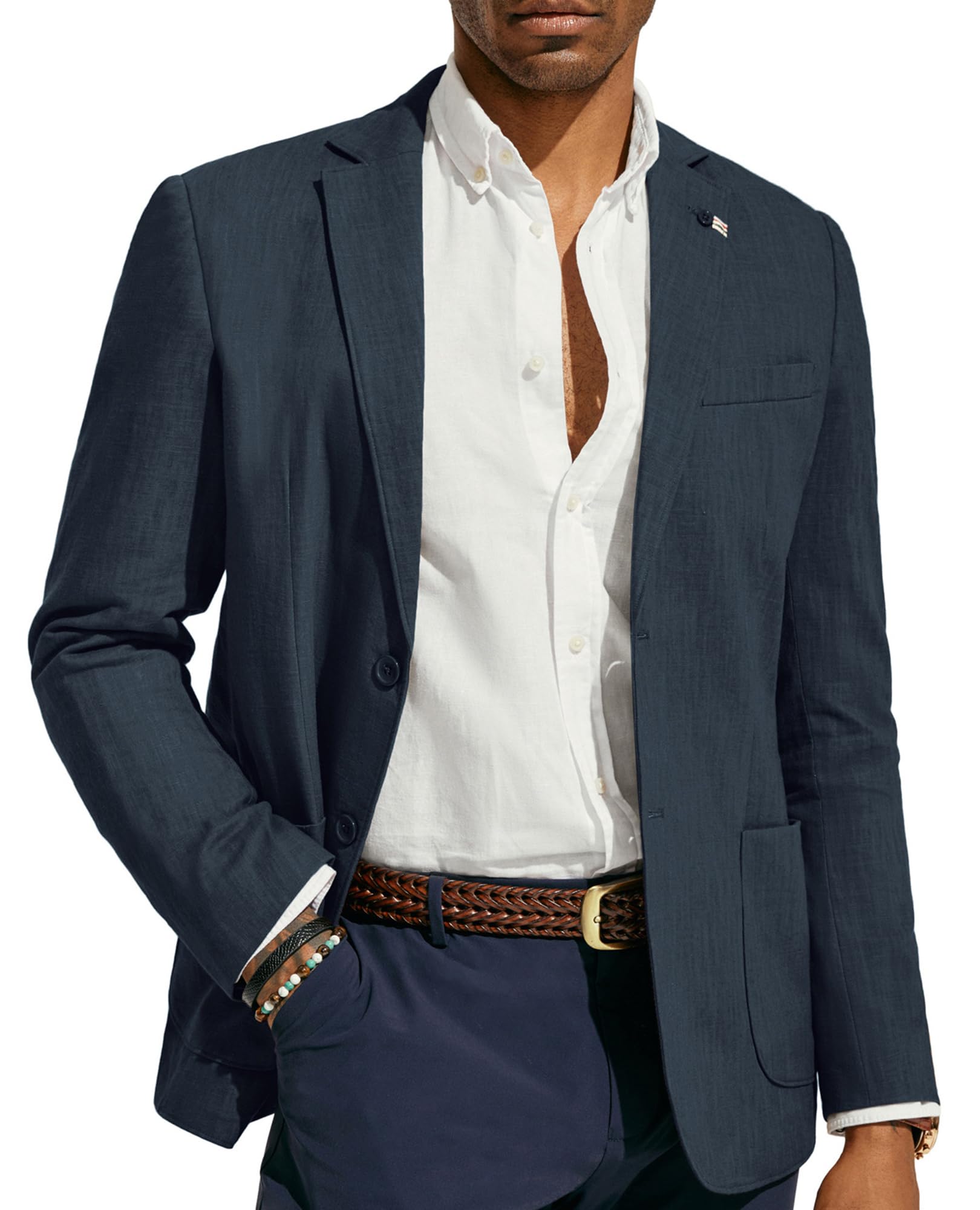 PJ PAUL JONES Mens Blazer Casual Cotton-Linen Sport Coat Lightweight 2 Button Unlined Suit Jackets