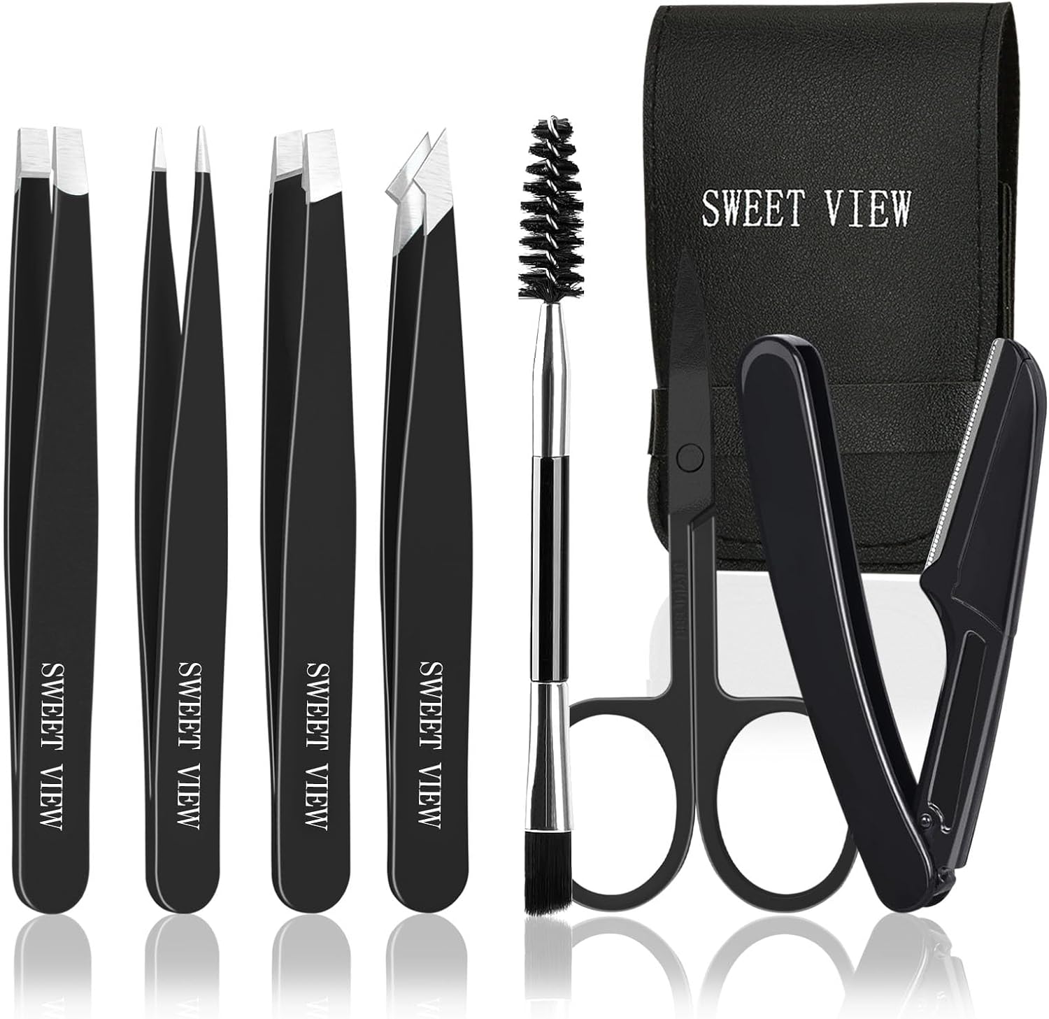 7pcs Eyebrow Tweezers Set, Stainless Steel Tweezers for Women and Man, Precision Plucker Tweezers for Facial Hair, Chin, Eyebrow, Splinter and Ingrown Hair