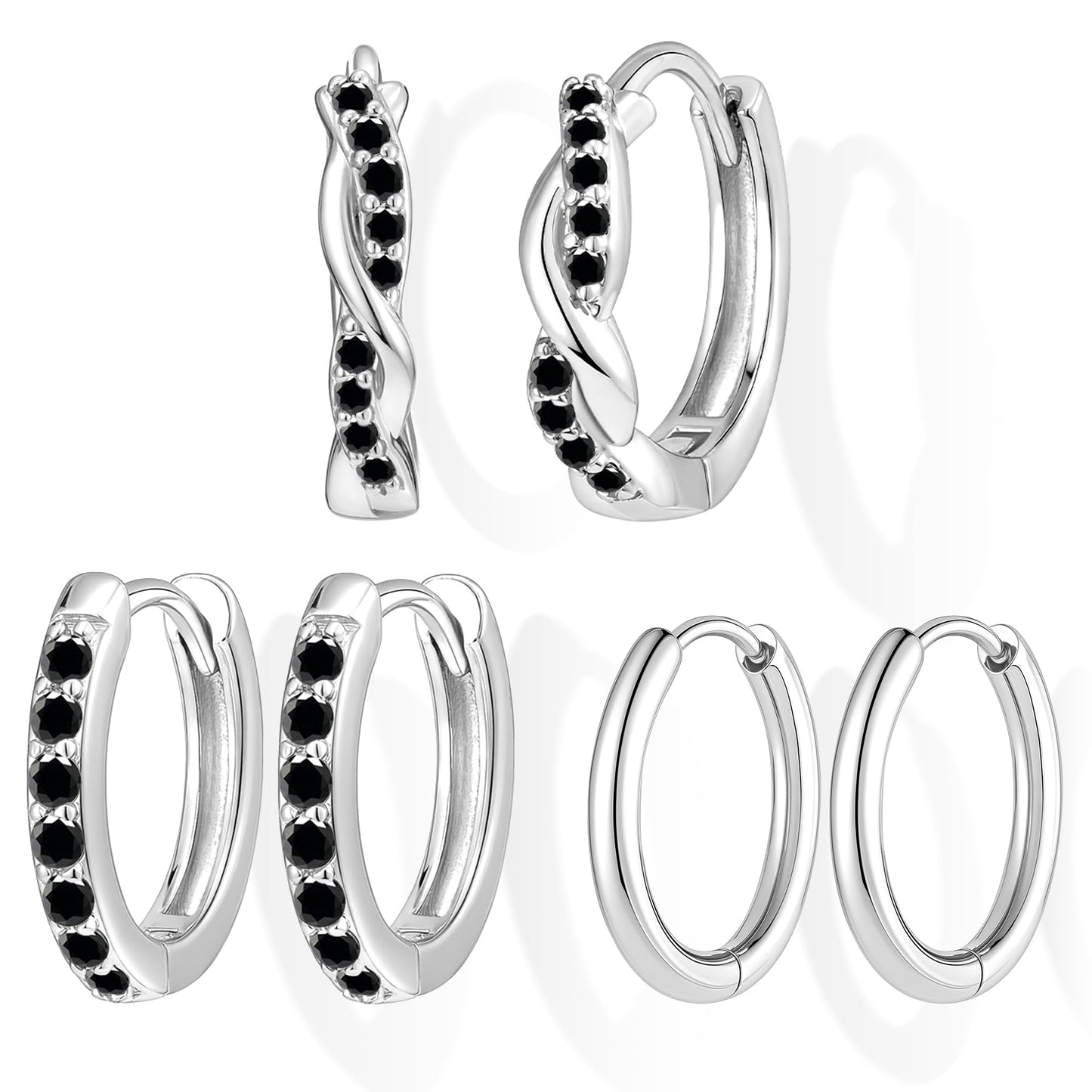 Inerney Gold Huggie Hoop Earrings Set for Women, Dainty Small Sterling Silver Earring Stacks Hypoallergenic Jewelry for Multiple Piercings, Trendy Twisted Cute Cartilage Hoops Birthstone Gift 3 Pairs