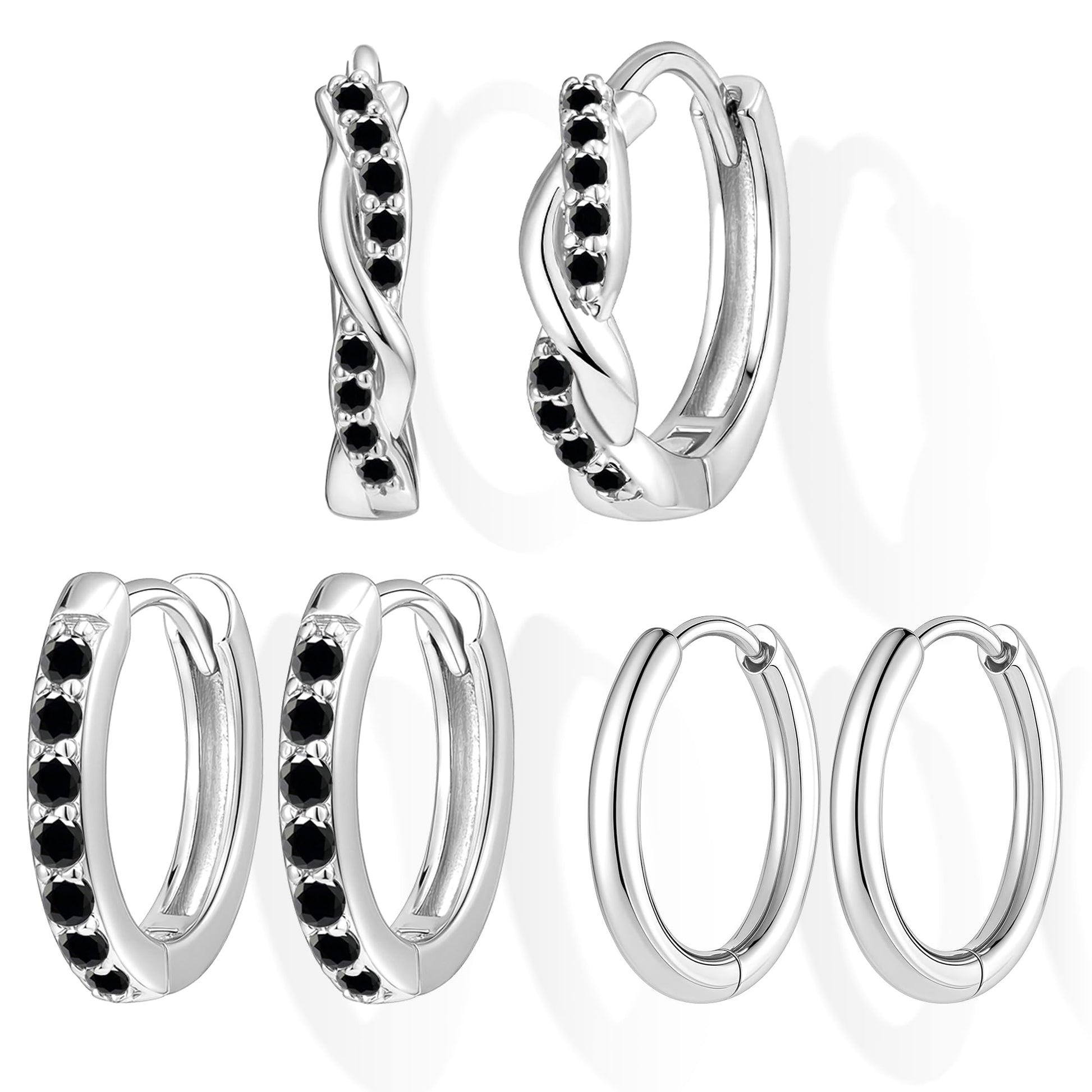Inerney Gold Huggie Hoop Earrings Set for Women, Dainty Small Sterling Silver Earring Stacks Hypoallergenic Jewelry for Multiple Piercings, Trendy Twisted Cute Cartilage Hoops Birthstone Gift 3 Pairs